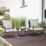 Outsunny 3-Piece Wicker Patio Furniture Set, Outdoor Rocking Chair Set with Bistro Coffee Table, PE Rattan Rocker Conversation Set with Cushions for Porch, Balcony, Yard, Poolside, Garden, Gray Outsunny