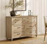 WAMPAT 8 Drawers Dresser for Bedroom, Farmhouse Dresser Chest of Drawers, Light Wood Kids Dresser for Closet, Dressers Organizer for Living Room & Hallway, 54 Inch, Oak WAMPAT