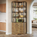 Tribesigns 76-Inch Tall Corner Cabinet, 7-Tier Industrial Corner Bookshelf Bookcase with Storage Rack, Freestanding Display Shelving Unit for Living Room, Kitchen, Home, Brown Tribesigns