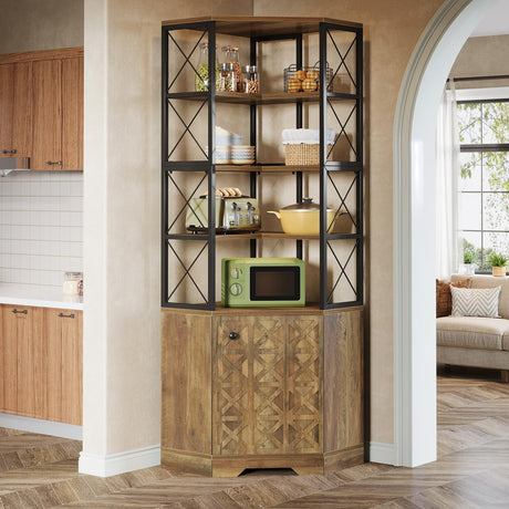 Tribesigns 76-Inch Tall Corner Cabinet, 7-Tier Industrial Corner Bookshelf Bookcase with Storage Rack, Freestanding Display Shelving Unit for Living Room, Kitchen, Home, Brown Tribesigns