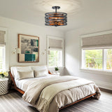 LumFurn 3-Lights Farmhouse Ceiling Light Fixture, Rustic Close to Ceiling Semi-Flushmount, Perfect Lamp for Living Room, Foyer, Kitchen, D12.6 x H11, Matte Black & Wood Texture Finish LumFurn