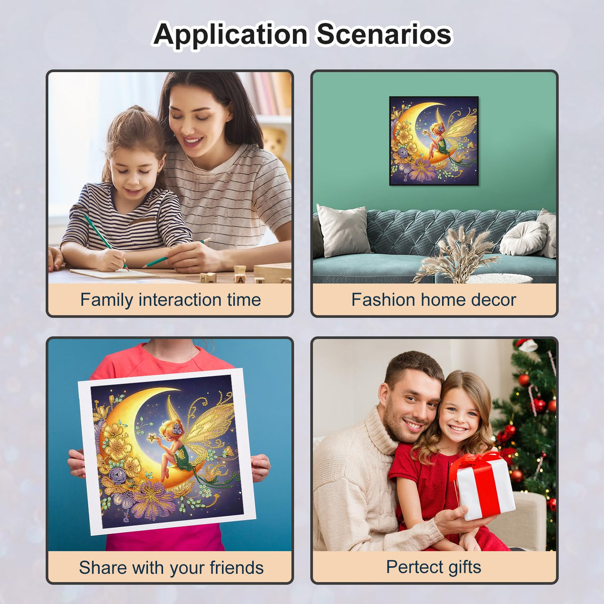 WSLWXSHM 5D Special Shape Diamond Art Kits for Beginners, Diamond Painting Kits for Adults Moon Fairy, Crystal Rhinestones Diamond Painting for Home Wall Decoration Gift 12×12inch, Elf Girl WSLWXSHM