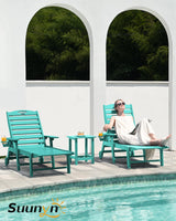 SUUNYN Lounge Chair Outdoor, Chaise Lounge, HDPE 6-Position Outdoor Chaise Lounge, Patio Lounge Chair with Wheels & Cup Holder for Pool Poolside Deck Backyard, Lake Blue SUUNYN