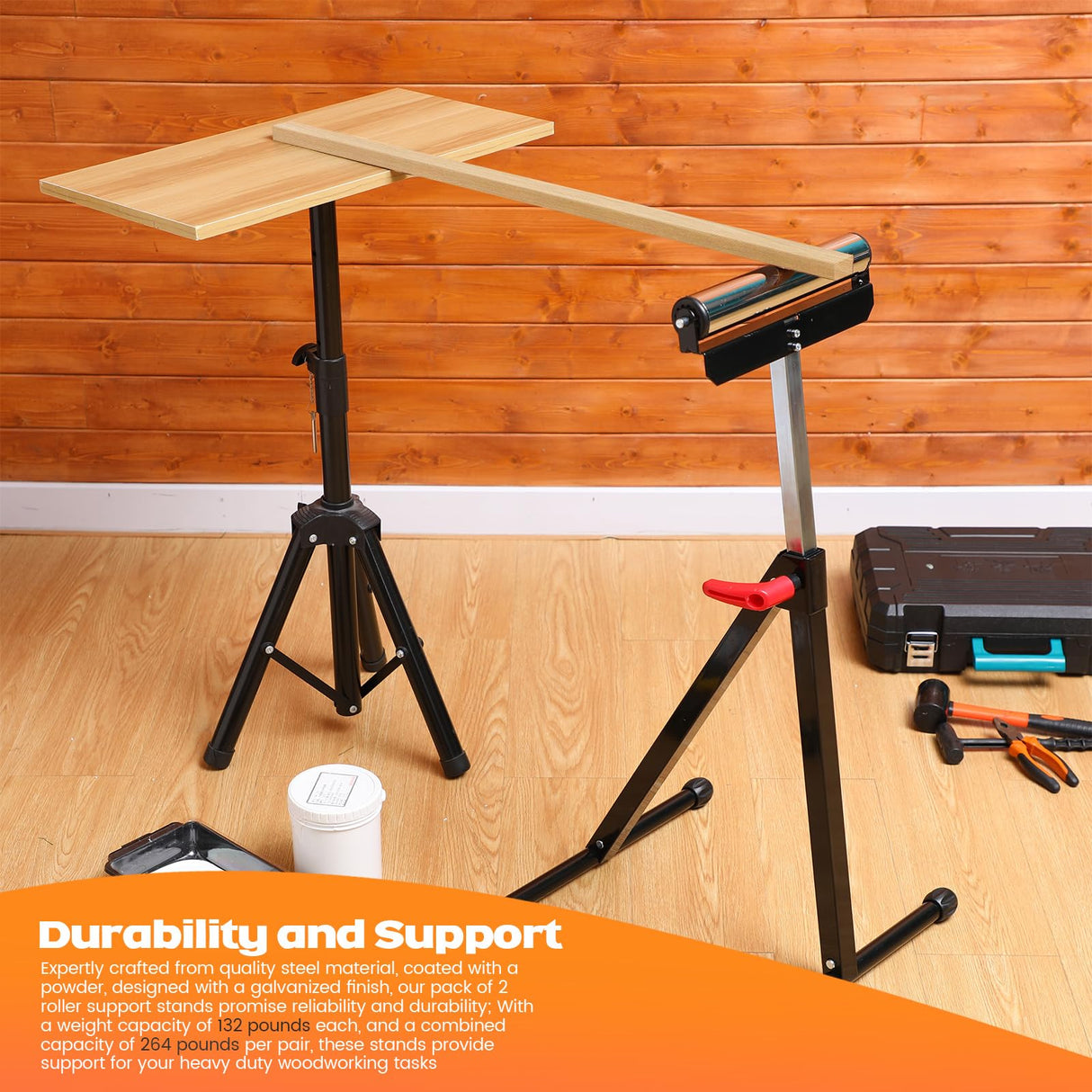 Tandefio 2 Pack Folding Roller Stand 198 LB Height Adjustable Roller Support Stand 27-43 Inch, Heavy Duty Load Capacity, Outfeed Woodworking, Black Tandefio