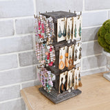 Ikee Design Wood Rotating Jewelry Display Stand Tower,Spinning Keychain Display Stand,36 Hooks Spinning Necklace, Bracelet, Earring Rack for Vendor, Coffee Color Ikee Design