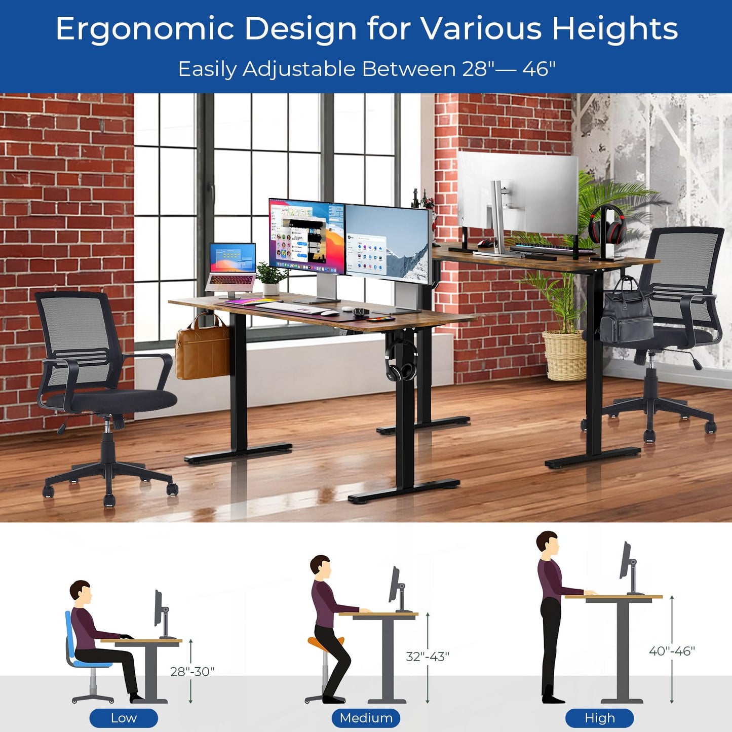 Our Modern Space Height Adjustable 55" Electric Standing Desk - Upgraded Ultra Durable Home Office Large Rectangular Computer or Laptop Sit Stand Workstation - 55 x 24 Inch (Rustic Brown, 55  - WoodArtSupply