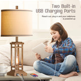 ROTTOGOON 27.5 Tall Farmhouse Table Lamps with USB C + USB A Charge Ports, Rustic Living Room Lamps Set of 2, Black Industrial End Table Lamp for Bedroom Living Room Nightstand (Wood) ROTTOGOON