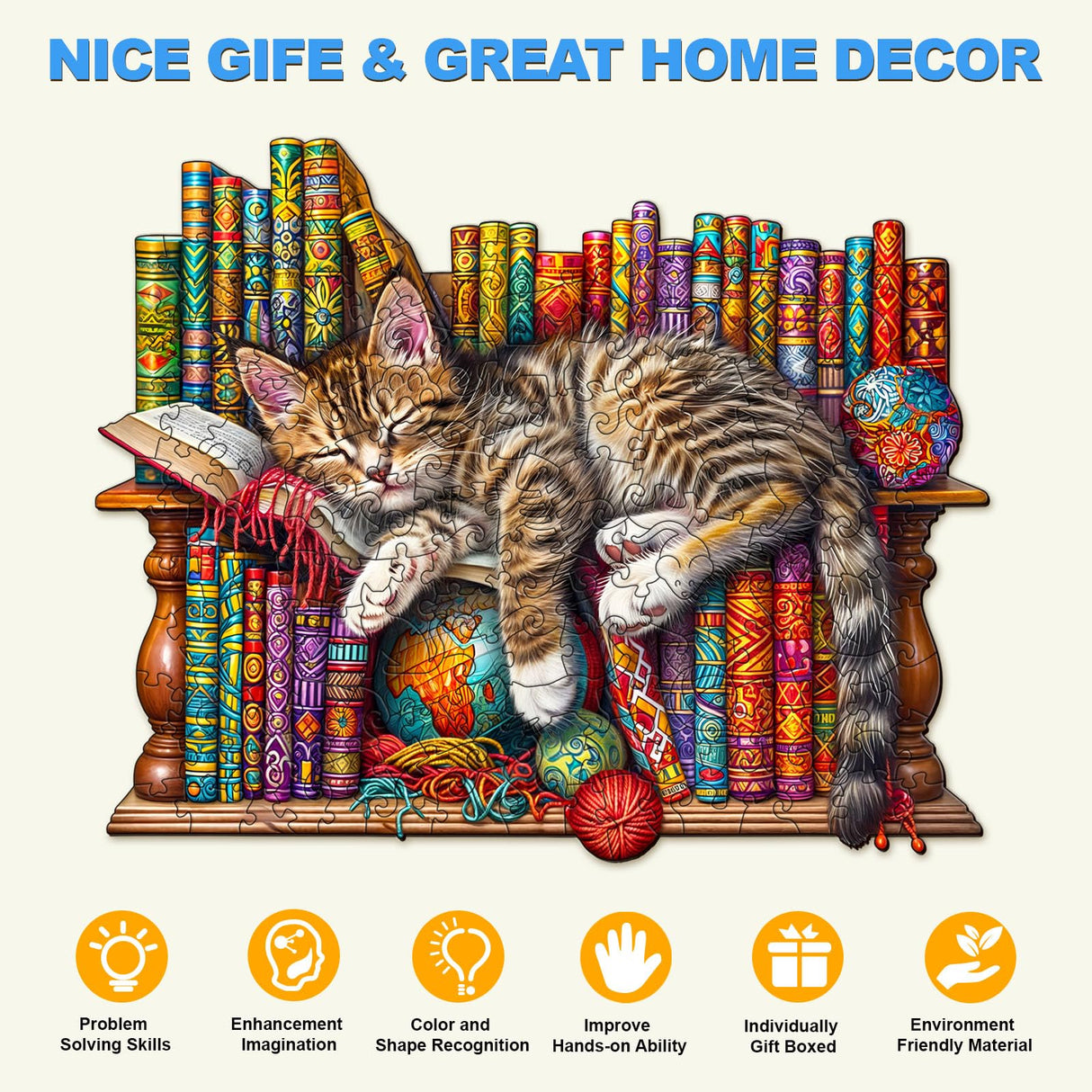 Wooden Puzzles for Adults, Cat Puzzles with Unique Animal Shapes, Wooden Jigsaw Puzzles with Wood Puzzle Box, Birthday Gifts for Women Men, Wood Adult Puzzles (L-13.4 * 10.8in 280pcs) NABYSHOP