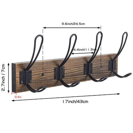 Homagic Solid Pine Wood Towel Rack Rustic Coat Rack Wall Mounted Coat Hook with 4 Farmhouse Hooks Rustic Towel Racks for Bathroom Entryway Kitchen Towel Coat Hat Purse Robes (Brown) Homagic