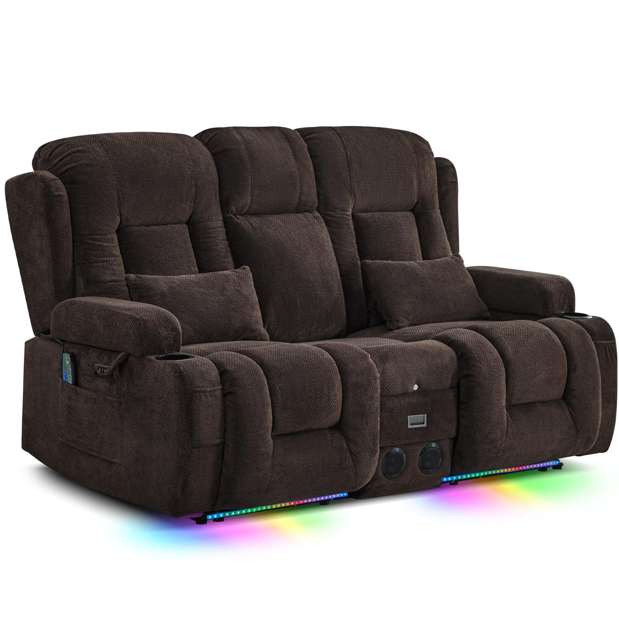 TUNYI Wall Hugger Power Loveseat Recliner - Reclining Loveseat with Console Theater Seating RV Recliner Sofa with USB/Outlet/Speaker/Cup Holder/LED Light/Storage (Beibei VelvetBrown) TUNYI
