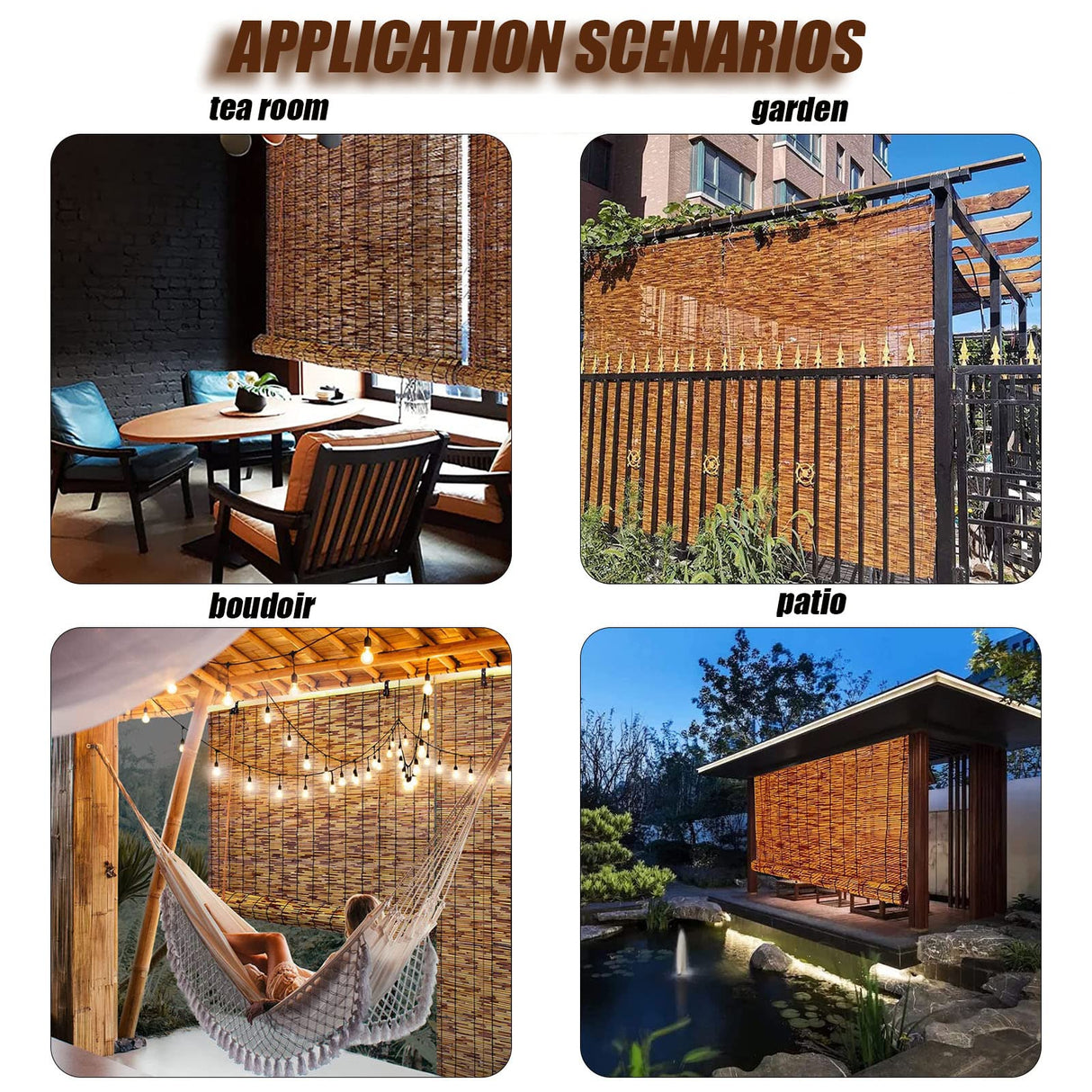 Outdoor Bamboo Shades for Patio Bamboo Roll Up Blinds, Bamboo Roll Up Shades Reed Shades Bamboo Roller Blinds Patio Shades Roll Up Outdoor for Indoor/Outdoor Privacy 30×59in（W×H） Brown OCAZI