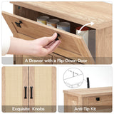 HOOBRO Pantry Cabinet, Kitchen Pantry Cabinet with Rattan-Like Decoration,Storage Cabinet with Drawer and Adjustable Shelf, Farmhouse Style Kitchen Pantry for Kitchen, Dining Room, Natural NL12PC01 HOOBRO