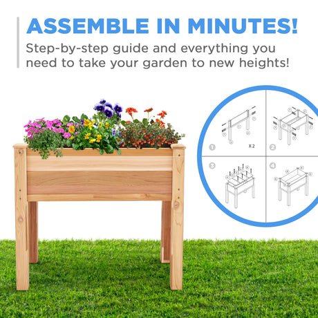 Jumbl Raised Canadian Cedar Garden Bed | Elevated Wood Planter for Growing Fresh Herbs, Vegetables, Flowers, Succulents | 34x18x30” Jumbl