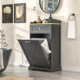 Tilt Out Laundry Hamper Cabinet with Drawer, Tilt Out Trash Can Cabinet 12 Gallon, Kitchen Island with Trash Can Cabinet, Trash Garbage Can Bin Cabinet for Laundry Room, Kitchen (Black, single door) Jehiatek