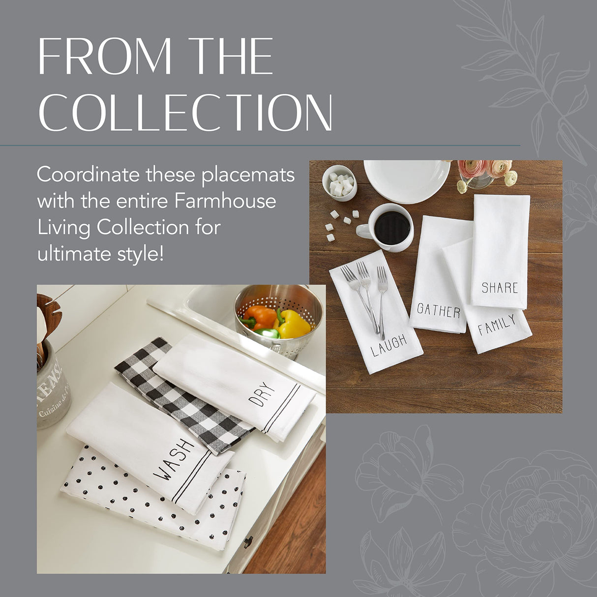 Elrene Home Fashions Farmhouse Living Sentiments Placemats, Burlap Placemats, Tan, Set of 4 Elrene