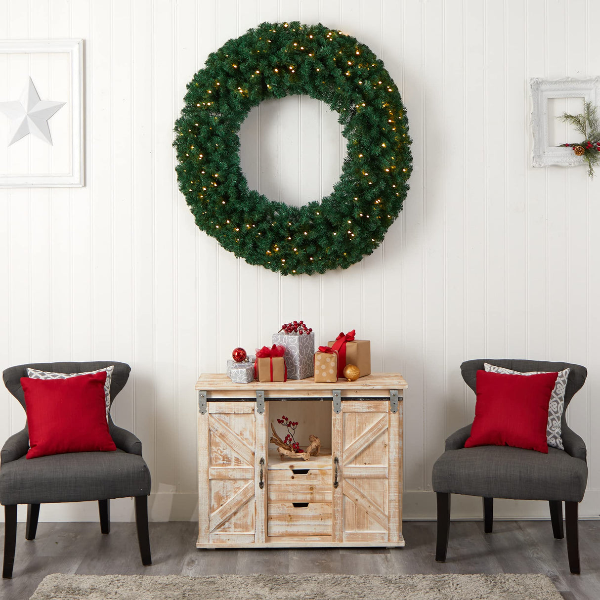 Nearly Natural 48in. Large Artificial Christmas Wreath with 714 Bendable Branches and 200 Warm White LED Lights Nearly Natural
