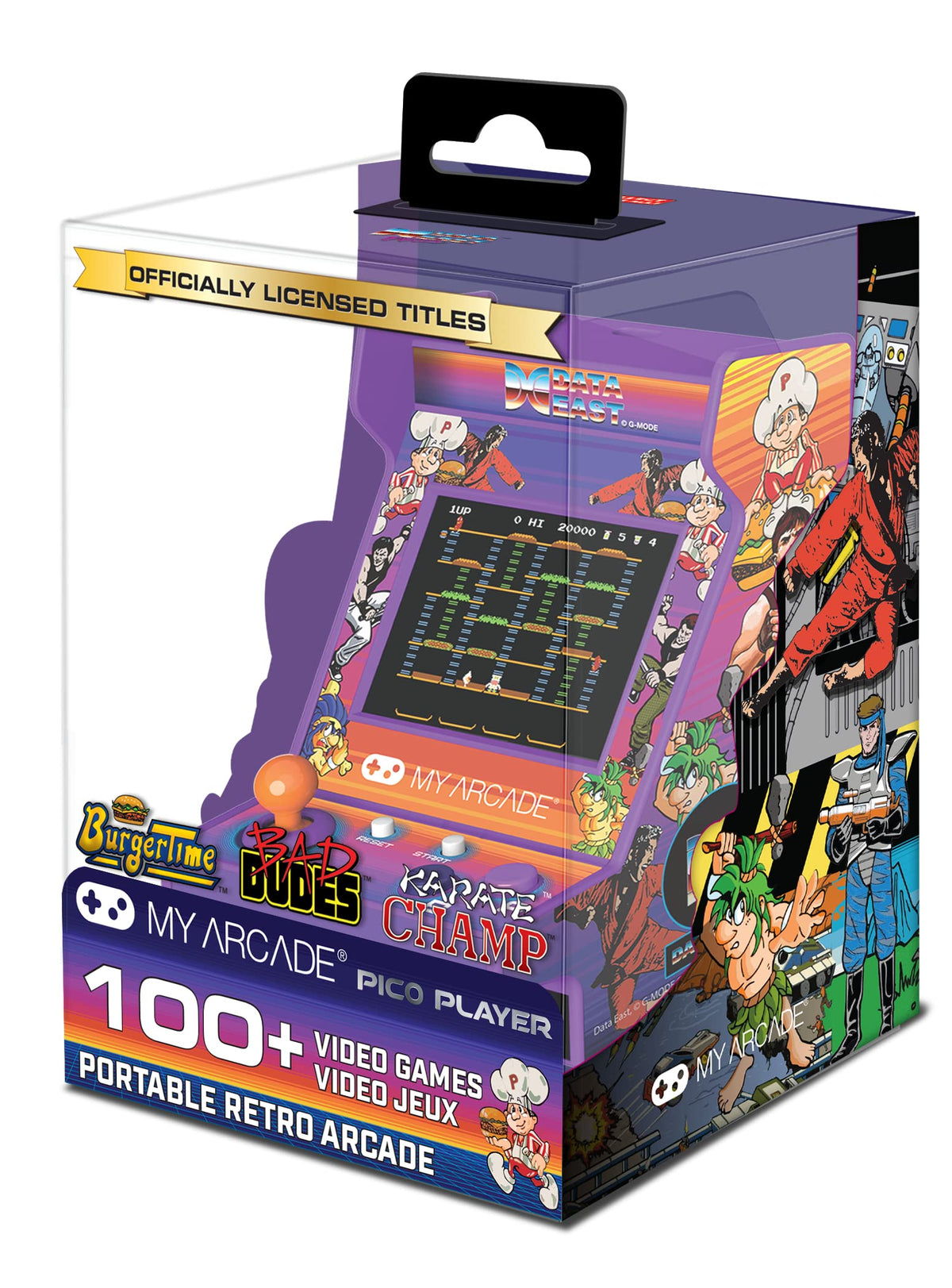 MY ARCADE Data East Hits Pico Player - Game for Kids and Adults, 3.75" Fully Playable Portable Tiny Arcade Machine with 108 Retro Games, 2" Screen Color Display, Battery Powered, Purple, Small My Arcade