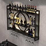 Modern Wine Storage Rack Wall Mounted With LED Light With Wine Glass Holder,Iron Bar Liquor Shelf,Floating Wall Wine Shelves,Bar Liquor Bottle Display Shelf For Kitchen Bar Decoration Gold/Black ( Col AKOGG
