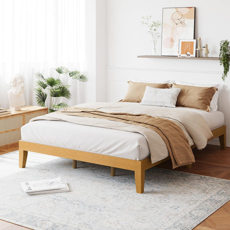 COLAMY 12 Inch Queen Size Platform Bed Frame，Sturdy Wood Bed Frame with Wood Slat Support, No Box Spring Needed, Easy Assembly(Rustic Pine) COLAMY