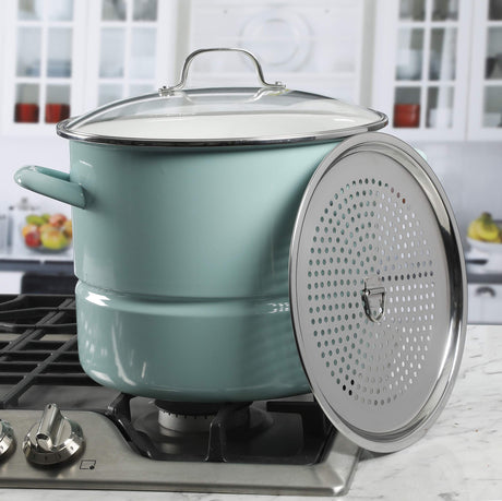 Kenmore Broadway Steamer Stock Pot with Insert and Lid, 16-Quart, Glacier Blue Kenmore