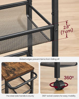 VASAGLE Slim Rolling Cart, 5-Tier Storage Cart, Narrow Cart with Handle, 8.7 Inches Deep, Metal Frame, for Kitchen, Dining Room, Living Room, Home Office, Rustic Brown and Classic Black ULRC035B01 VASAGLE