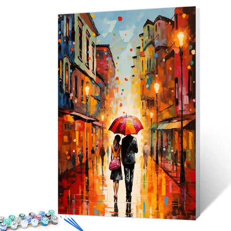 Romantic Couple Paint by Numbers Kits with Brushes and Acrylic Pigment on Canvas Painting for Adults, Boy and Girl Under the Red Umbrella Arts Crafts Project Home Decor Gifts 16''x20''(Framedless) TUMOVO