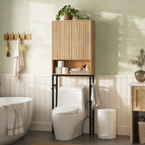 Toilet Storage Cabinet, Over The Rack Wood Cabinet with Metal Stand, Bathroom Organizer with Adjustable Shelf, Tall Freestanding Washer Shelf, Small Cupboard, Space Saver, Natural Style TROJM