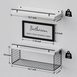 WOPITUES Floating Shelves for Bathroom Wall Decor Sign, Bathroom Organizer and Storage, Bathroom Shelves Over Toilet with Metal Guardrail-Modern White WOPITUES