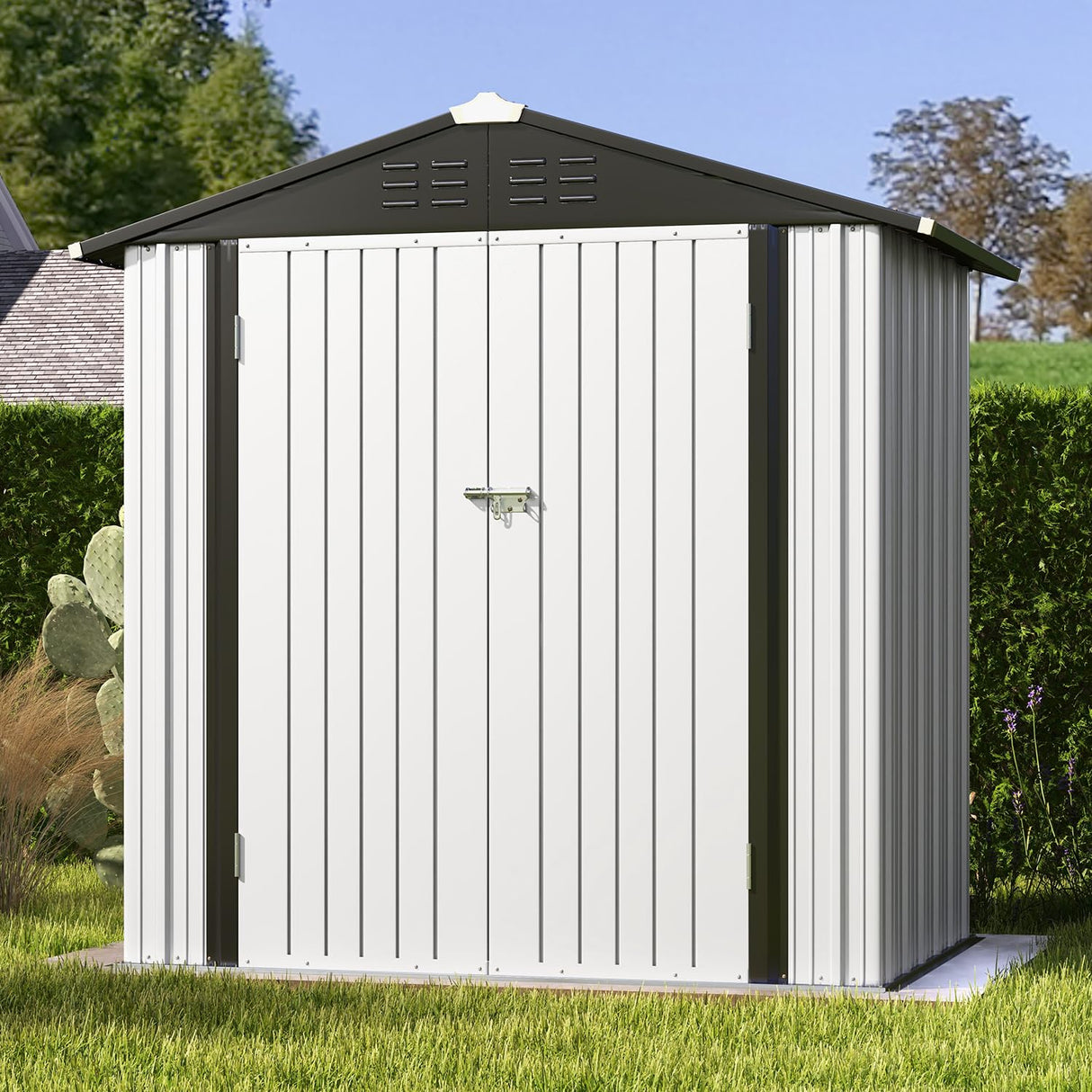 Patiowell 6x4 FT Outdoor Storage Shed, Garden Tool Storage Shed with Sloping Roof and Double Lockable Door, Outdoor Shed for Garden Backyard Patio Lawn,White Patiowell