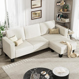 YESHOMY L-Shaped Convertible Sectional Sofa 3 Seater with Corduroy Fabric, Complete with Mobile Footrest, for Living Room, Apartment and Office, 70", Cream YESHOMY