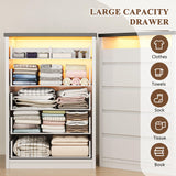 Jocoevol Larger White 5 Drawer Dresser for Bedroom with LED Light, Modern Chest of Drawers with Hidden Handles, Tall Wooden Dresser Closet for Living Room, Entryway, Hallway - White Jocoevol