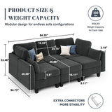 Dowiean Sectional Sleeper Sofa, 6 Seaters Modular Sleeper Sofa Couch, Comfy Sectionals Couches Bed, Convertible Sofas with Ottomans, Modular Sectional Couches for Living Room, Dark Grey Dowiean