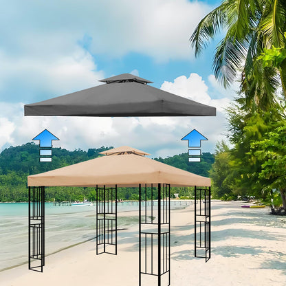 10x10 Ft Outdoor Patio Gazebo Replacement Canopy,Double Tiered Gazebo Tent Roof Top Cover Only(Frame Not Include) (Khaki)