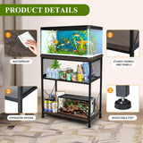 LALA IKAI Fish Tank Stand for 10-20 Gallon Aquariums Heavy Duty Adjustable Height Double Tier Steel Structure Sturdy Design Reptile Cage or Tank Storage Cabinet, Black LALA IKAI