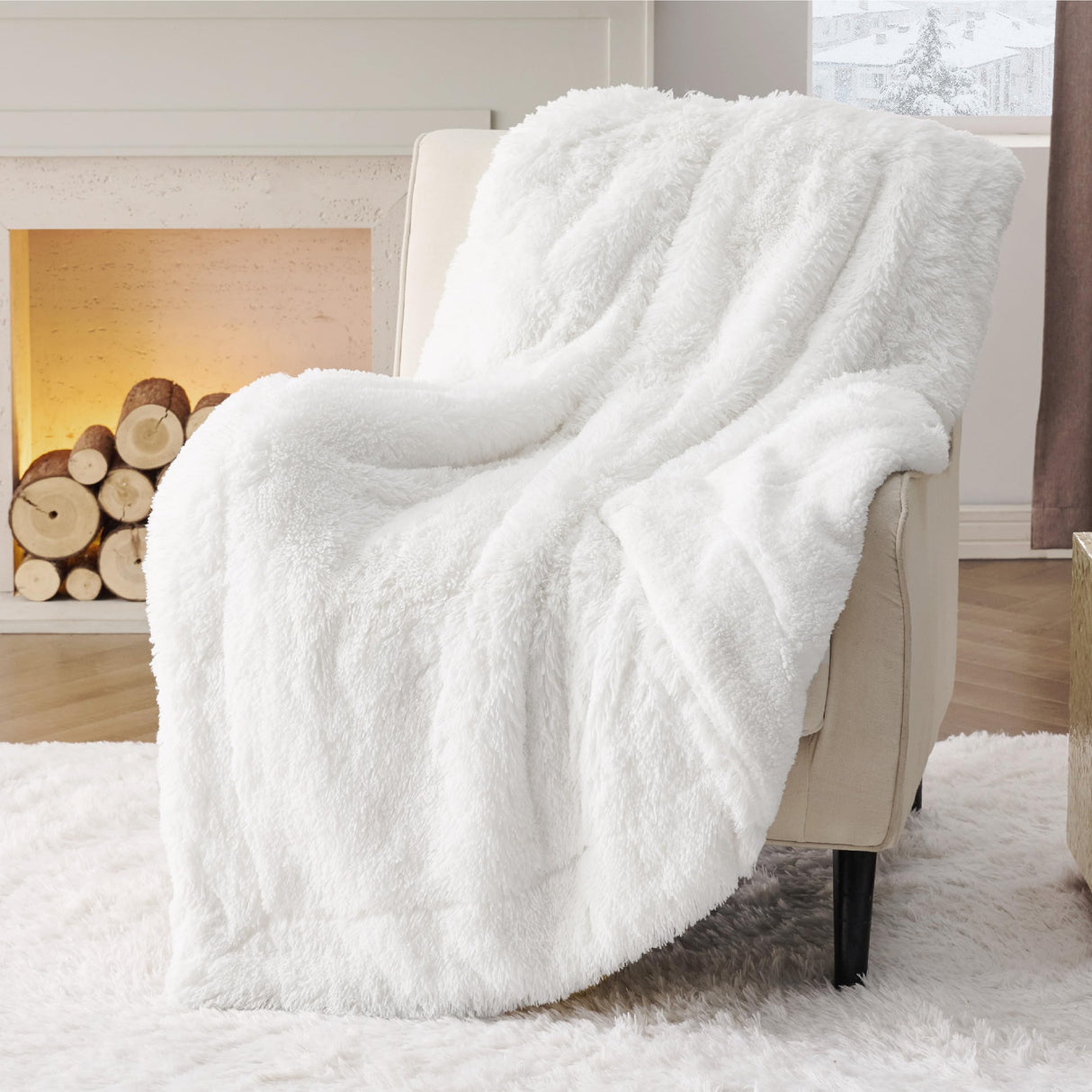 Bedsure Soft White Throw Blanket for Couch, Fluffy White Blankets Fuzzy Fleece Blanket for Sofa Chair, Cozy Sherpa Faux Fur Blanket, White Decor Christmas Blanket White Gifts for Women, Girls, 50x60 Bedsure