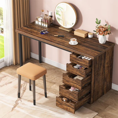 Tribesigns 47 inches Vanity Desk with 5 Drawers (Brown+Brown)