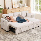 Yafylly L-Shaped Sofa with Storage and Pull-Out Bed, Convertible Futon Chaise Lounge with Ports, Recliner for Living Room, Bedroom, Apartment, Office, Beige Yafylly