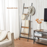 ELYKEN Blanket Ladder for Living Room, Farmhouse 5 -Tier Quilt Holder with 4 Removable Hooks for Bathroom, Wood Towel Rack Display, Wall Anchor Leaning Decorative Stand for Home Decor, Rustic Brown ELYKEN