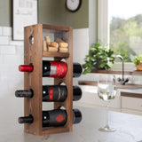 Rustic State Sonoma Countertop Wood Vertical Wine Rack with Cork Storage - Freestanding Tabletop Liquor Holder Shelf Organizer - Holds 3 Bottles - Home Kitchen Dining Room Bar Décor - Burnt Brown Rustic State