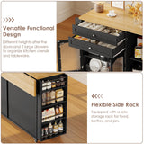 FINETONES Kitchen Island with Storage, Rolling Kitchen Island on Wheels with Wood Drop Leaf Countertop, Island Table Bar Cart with Spice Towel Rack Portable Kitchen Table Kitchen Carts on Wheels FINETONES