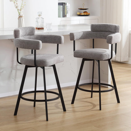 JIRAIN 26’’ Swivel Counter Height Bar Stools, Modern Counter Stools with Round Back, Linen Upholstered Barstools with Round Footrest for Kitchen Island, Home Pub, Set of 2, Grey JIRAIN