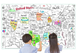 Licidecopai 54x33 Inch US Themed Giant Coloring Poster for Kids - Large US Map Coloring Table Cloth for Children's Birthday Party Licidecopai