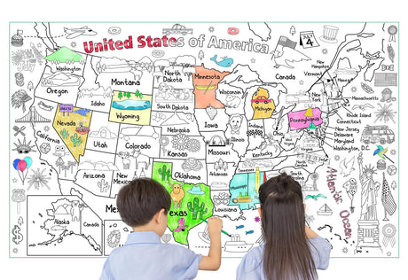 Licidecopai 54x33 Inch US Themed Giant Coloring Poster for Kids - Large US Map Coloring Table Cloth for Children's Birthday Party Licidecopai