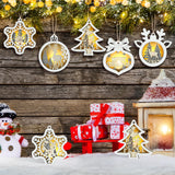 Anglechic 6 Pcs LED Christmas Tree Ornaments Rustic 3D Light up Wooden Christmas Hanging Ornaments Xmas Farmhouse Reindeer Santa Claus Snowflake Decor with Lights for Winter Wonderland Decorations Anglechic