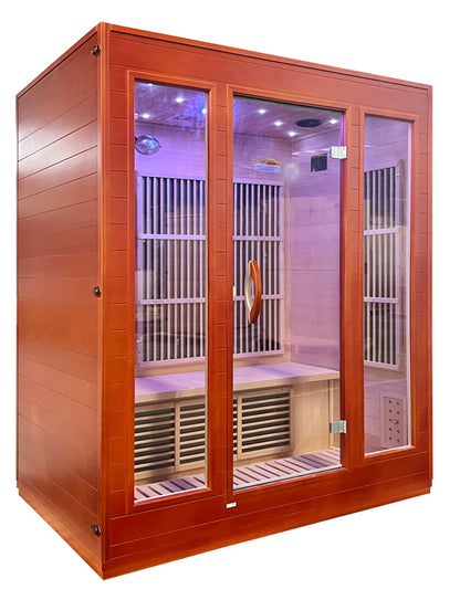 SteamSpa Home Sauna Room for 3 Person Hemlock Wooden Indoor Sauna Spa - Bluetooth Speaker, FM, Oxygen bar, Heating Plate, Three Colors Lanterns, Touch Control Panel Temperature - WoodArtSupply