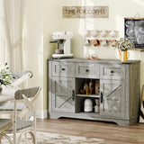 47" Farmhouse Buffet Cabinet with Storage, Barn Doors Sideboard Buffet Storage Cabinet with 3 Drawers and Shelves, Wood Coffee Bar Cabinet for Kitchen, Dining Room, Living Room, Gray Vabches