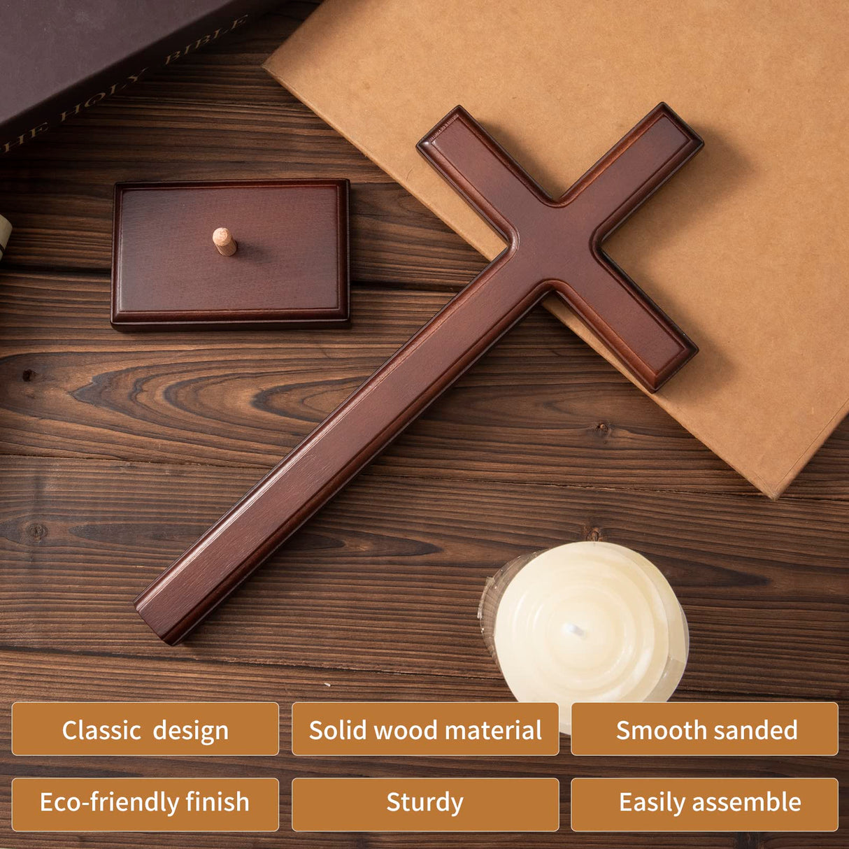 ARCHOBAN Wooden Wall Cross with Stand, 12.8 Inch Catholic Wood Crafted Crosses for Wall or Tabletop, Giftable ARCHOBAN