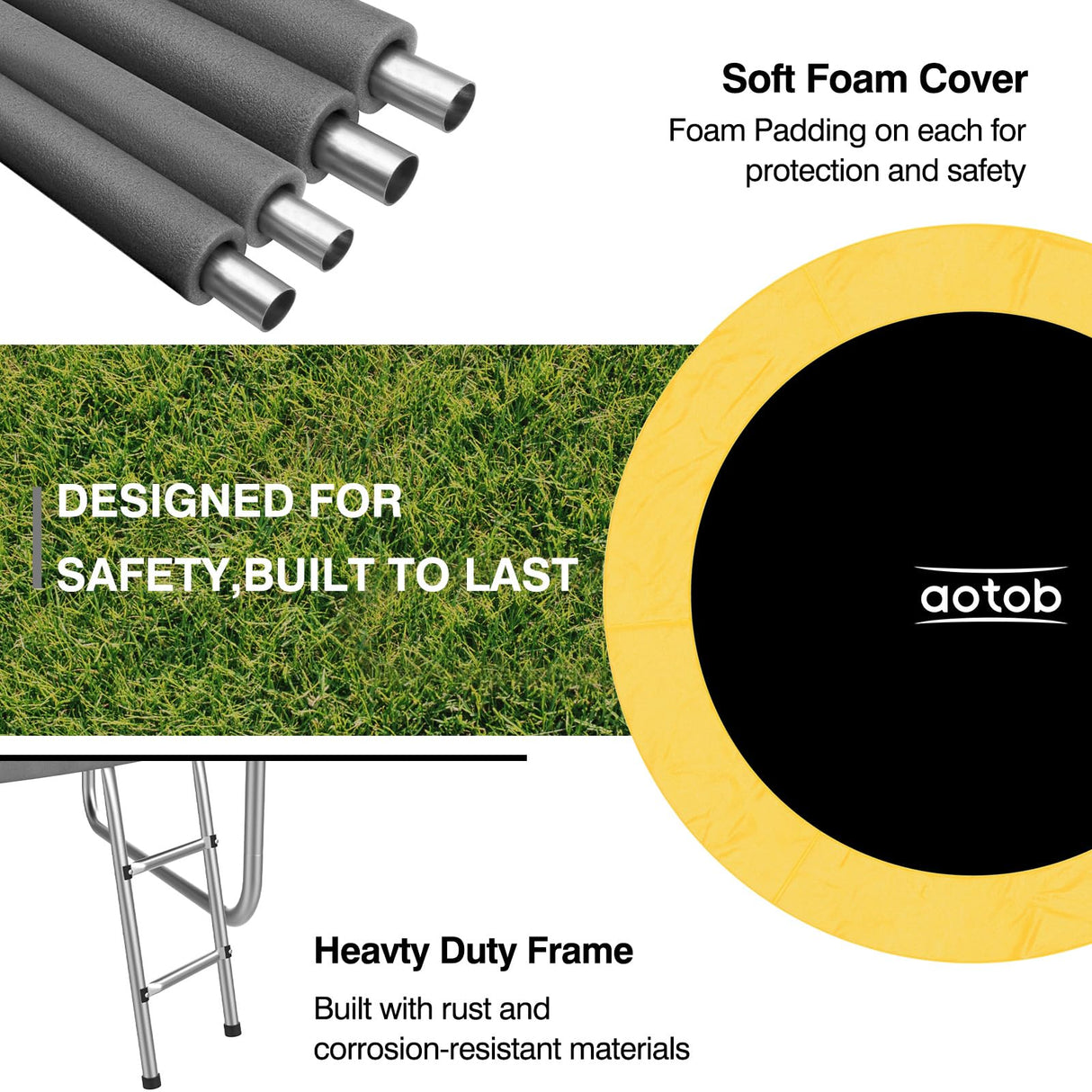 AOTOB 12 FT Trampoline for Kids with Enclosure Net, Recreational Outdoor Trampolines, ASTM Approved (Yellow) AOTOB