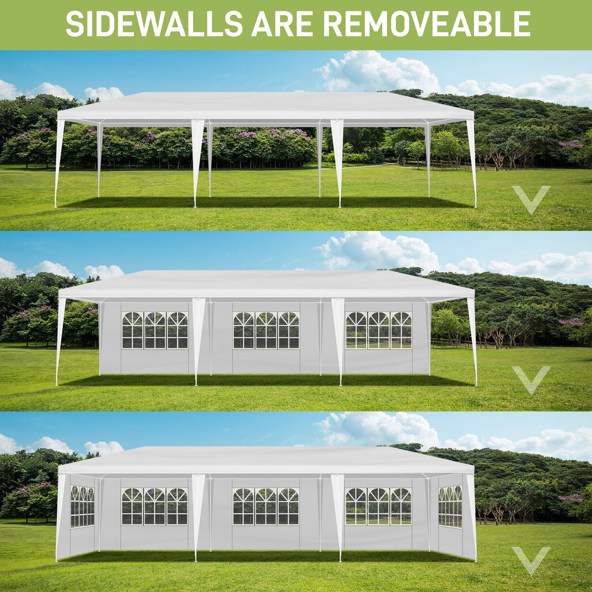 Linkhoo 10x30 FT Outdoor Canopy Party Tent with 5 Removable Sidewalls, Large Waterproof Wedding Tents w/Ground Nails & Windproof Ropes, Outside Gazebo Pavilion Event Shelter for Garden Patio, White LINKHOO