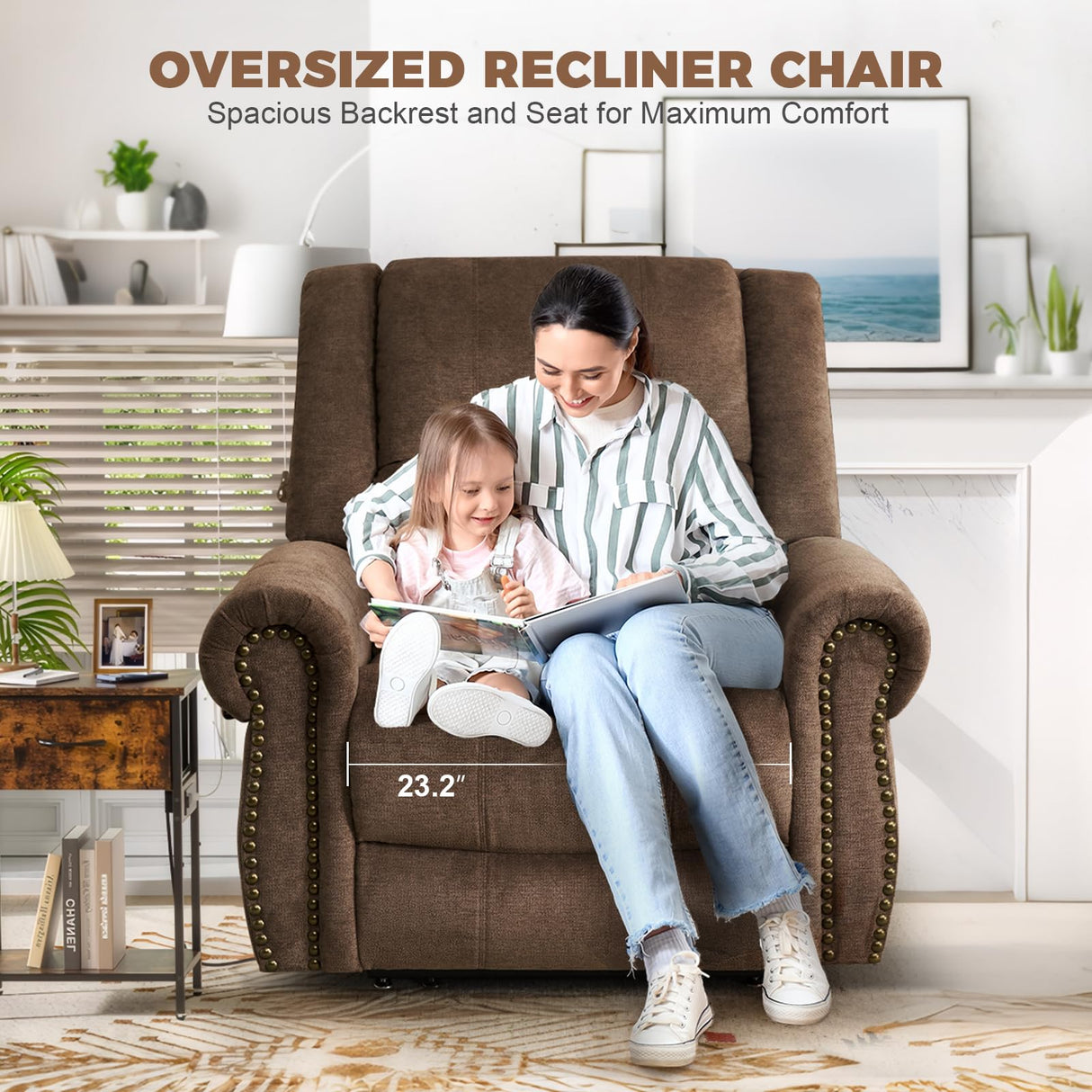 HUSFU Dual Motor Lay Flat Power Lift Recliner Chair for Elderly with Heat and Massage, Infinite Position Large Recliner Chairs w/USB Ports and Remote Control,Chenille,Brown HUSFU